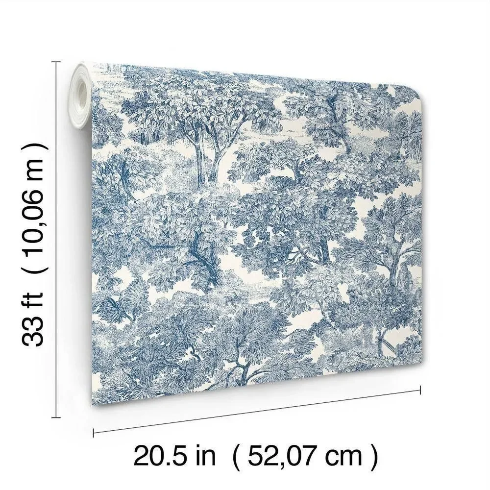 Chesapeake Wallpaper Blue White Spinney Toile Floral Roll YK72559 Prepasted 56